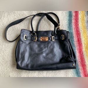 Michael Kors Black Leather Handbag with Gold Hardware